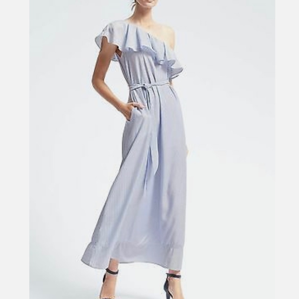 Banana Republic One Shoulder blue & white stripe maxi dress Size XS